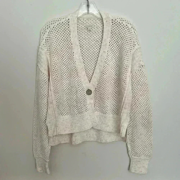 Anthropologie Pilcro crocheted ivory and pink cardigan - Picture 1 of 6